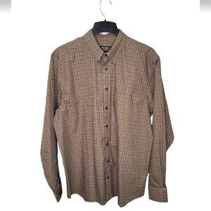 Eddie Bauer Men's Shirt Size XL Tall Khaki Check Relax Fit Button Down Collar